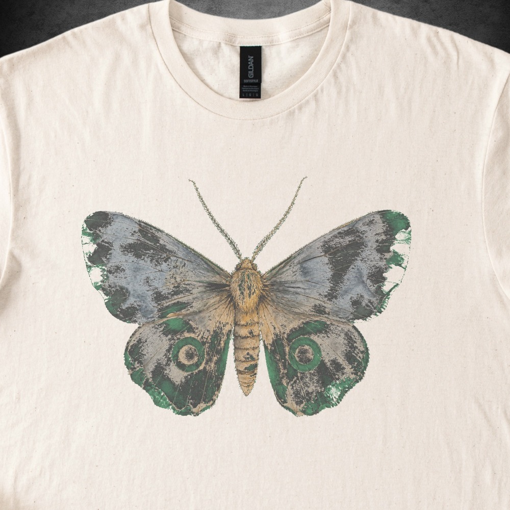 Moth Spreading Worn Wings with Emerald Eye-Spots Long Sleeve Tee